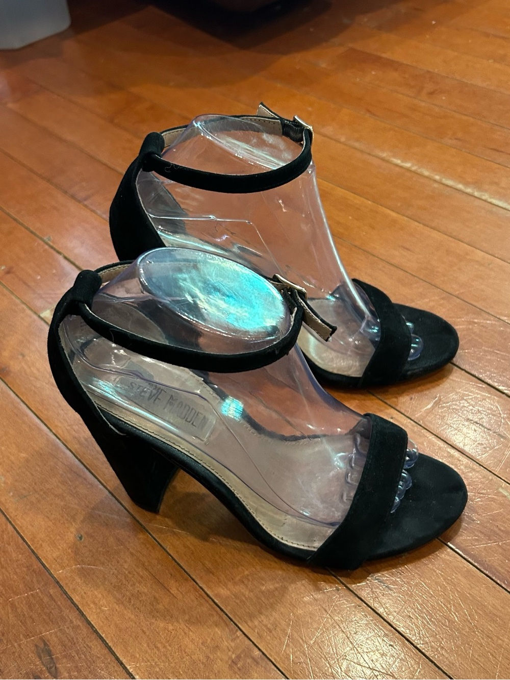 Steve Madden Black Suede Ankle-Strap Heels